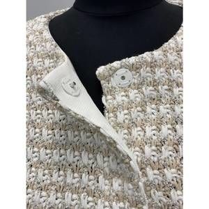 NEW ANNECLAIRE tan/white tweed cotton cardigan in multicolor